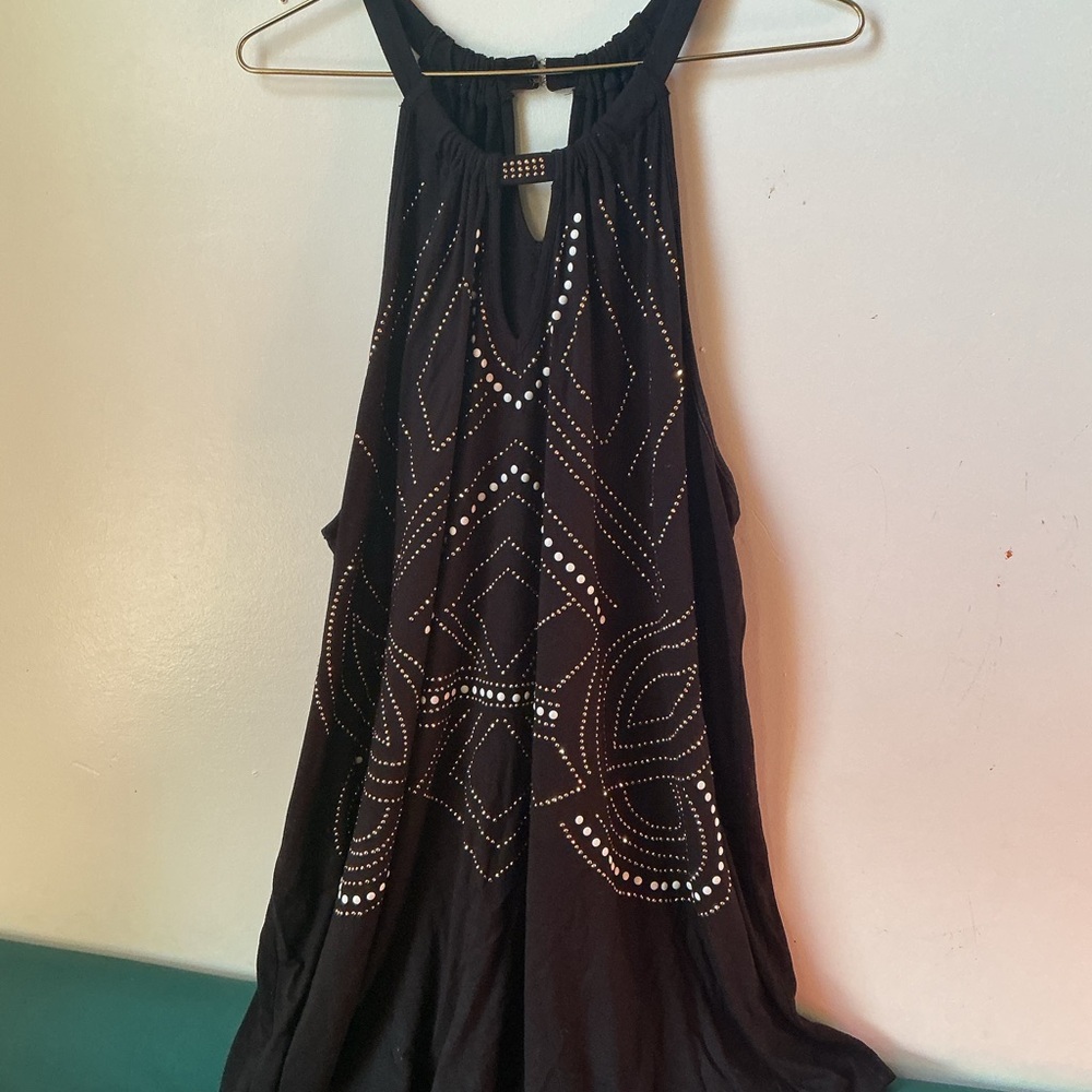 Lane Bryant Black Halter Top with Gold Accents
